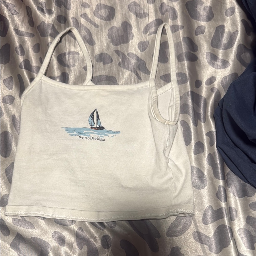 White Tank Top with Sailboat Design